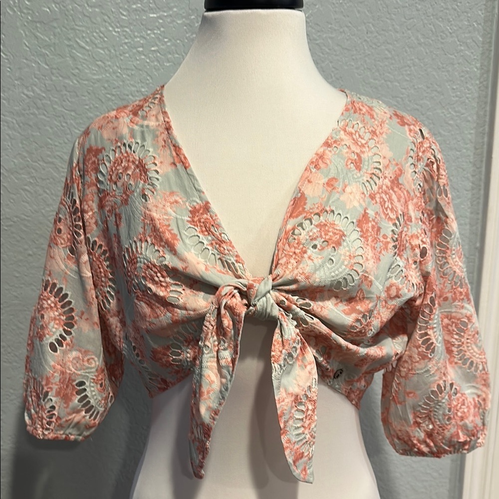 Guess Sz XL Floral Eyelet Puff Sleeve Cotton Shrug • NWT!